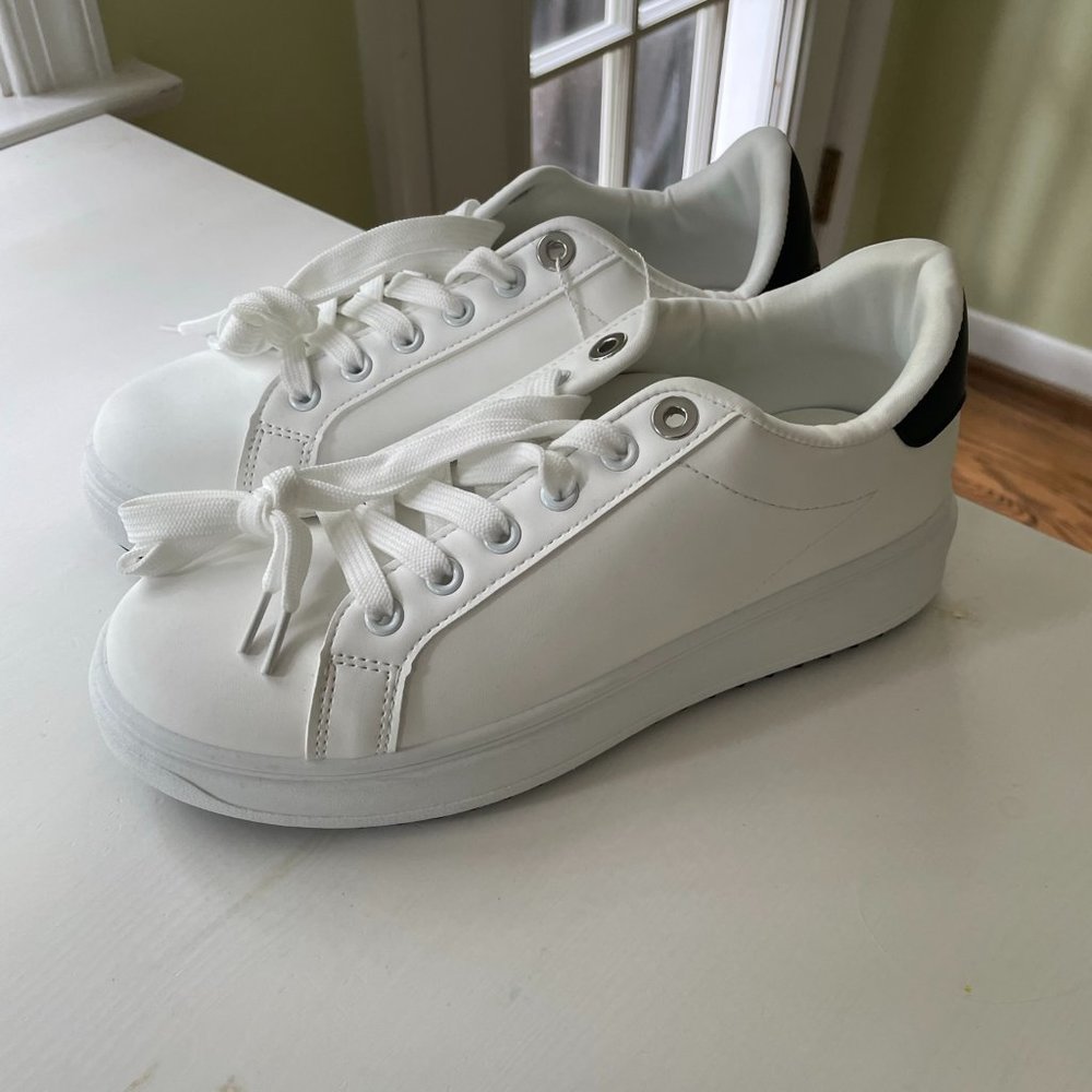 Madden Girl White Sneakers with Black Heel Accent